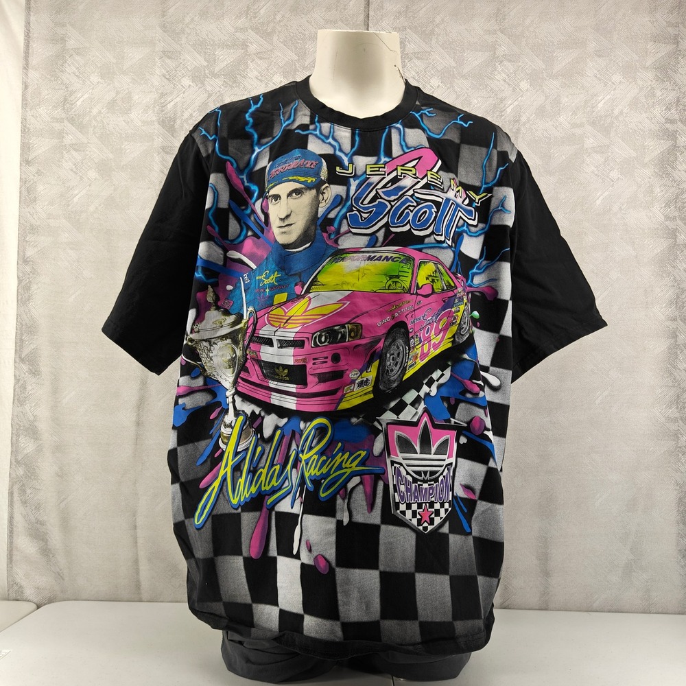 Adidas Jeremy Scott Racing T-Shirt Mens 2XL Black Graphic HG6512 Motorsport Tee